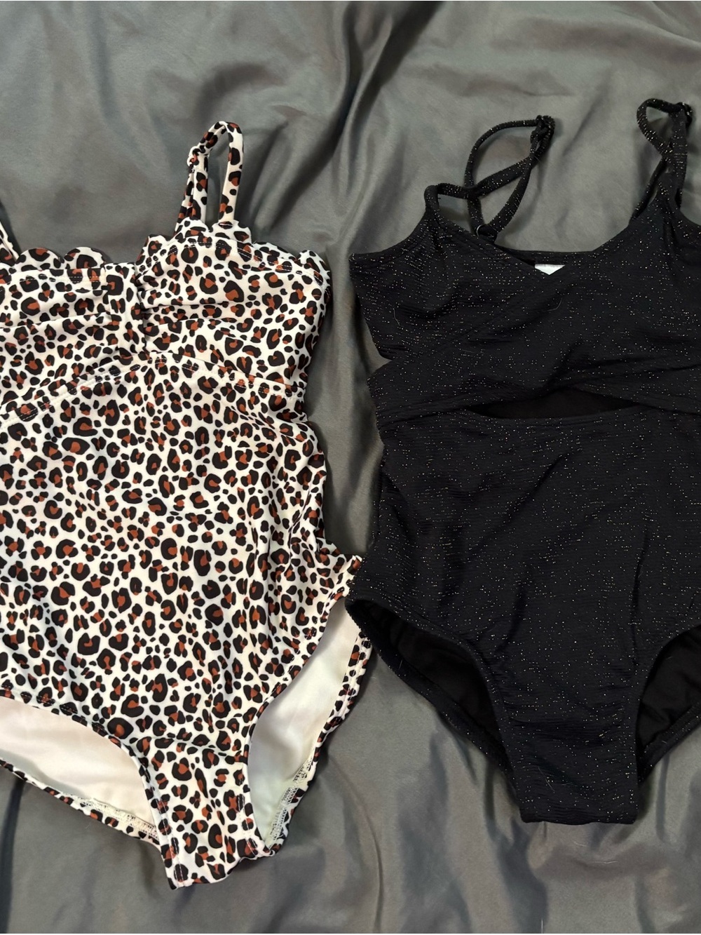 Bundle of 2 One-Piece Swimsuits - Leopard Print and Black with gold glitter
